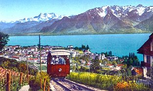 Funiculaire Vevey Mont Pèlerin - historisches Foto der bekannten Standseilbahn auf den Mont Pelerin bei Vevey - Foto Archiv standseilbahnen.ch Funiculaire Vevey Mont Pèlerin - historisches Foto der bekannten Standseilbahn auf den Mont Pelerin bei Vevey - Foto Archiv standseilbahnen.ch